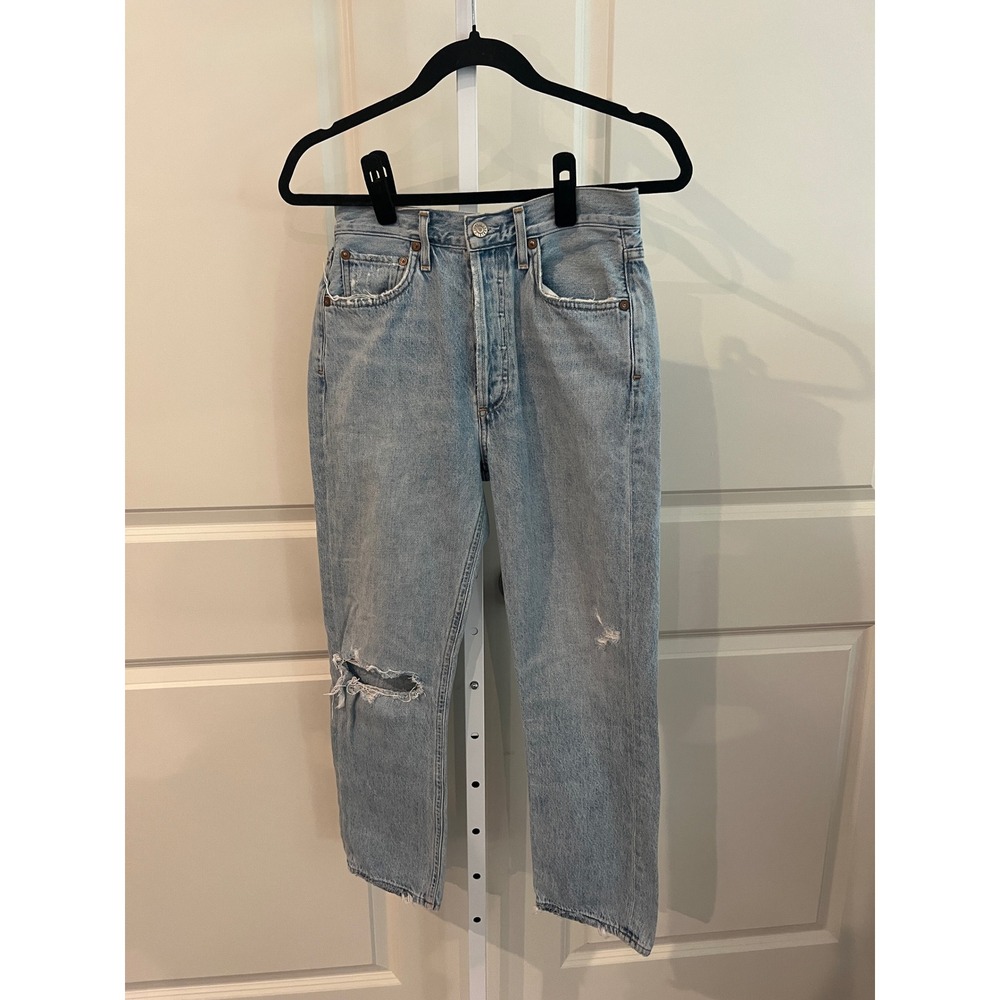 AGOLDE Riley High Rise Straight Crop Jeans Light Wash Distressed 26 A056B-983